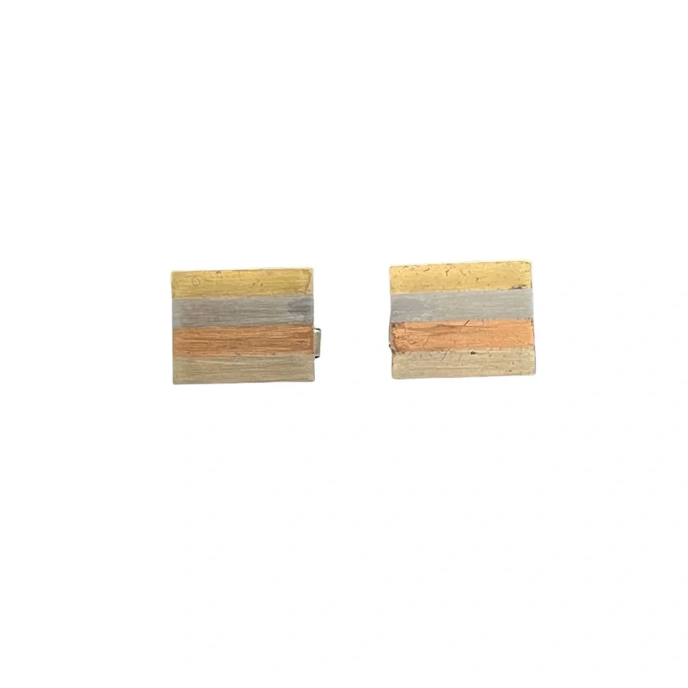 VINTAGE ALPACA MADE IN MEXICO 4 METAL COLOR STRIPE RECTANGLE CUFFLINKS